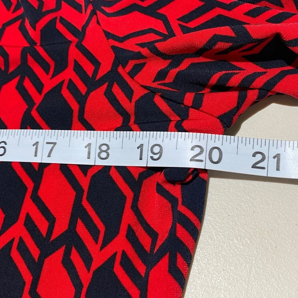 Michael Michael Kors Blouse Top Size L Red Navy Geometric Print Tie Neck - Picture 7 of 11